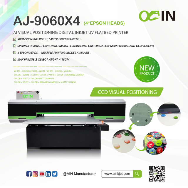 AJ-9060X4 طابعة مسطحة بالأشعة فوق البنفسجية لتحديد المواقع الرقمية بتقنية AI