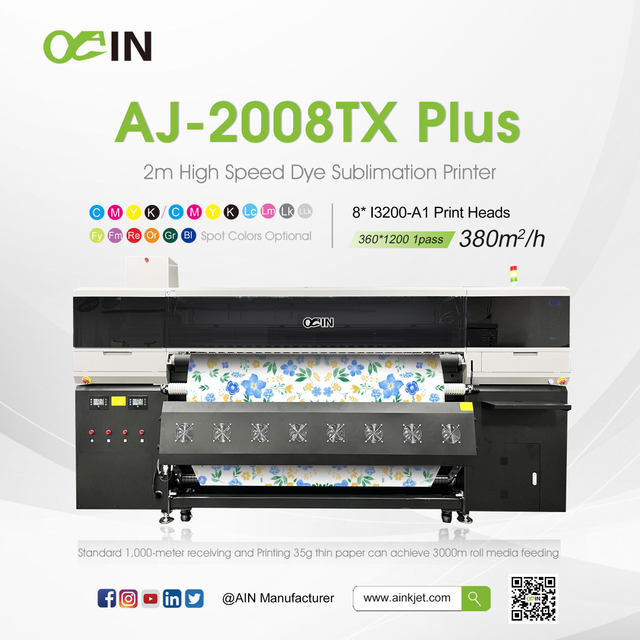 AJ-2008TX Plus เครื่องพิมพ์ระเหิดความเร็วสูง 2 ม