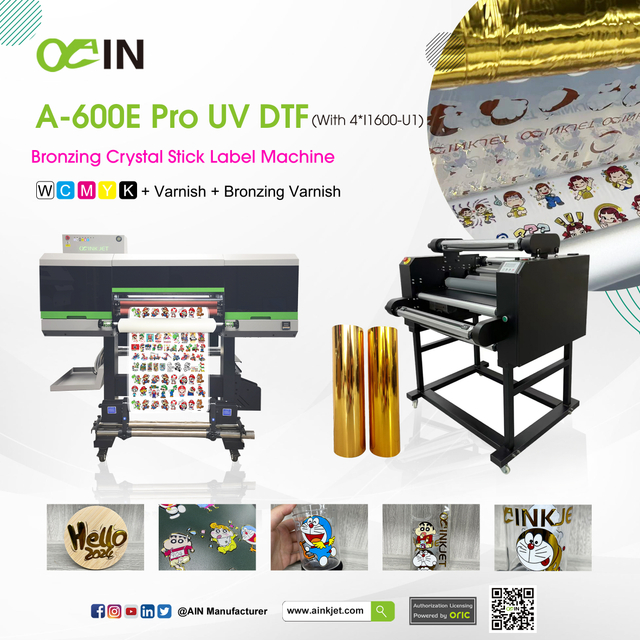 ماكينة تصنيع الملصقات الكريستالية البرونزية A-600E PRO UV DTF