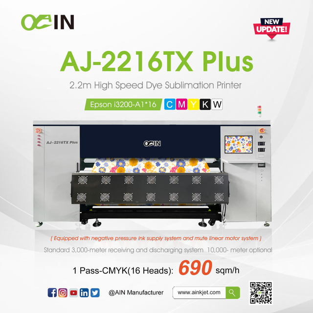 Impresora industrial de sublimaci&oacute;n de tinta de alta velocidad AJ-2216TX Plus