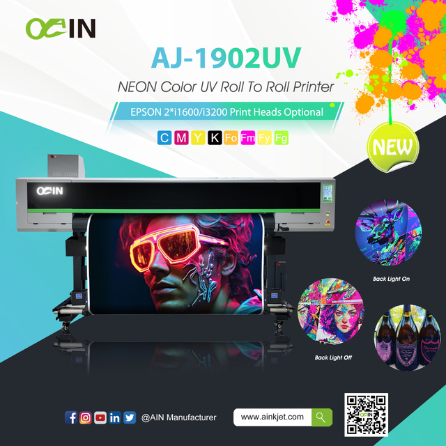  ANKJET AJ-1902 UV Neon Color เครื่องพิมพ์ UV แบบม้วนเป็นม้วน