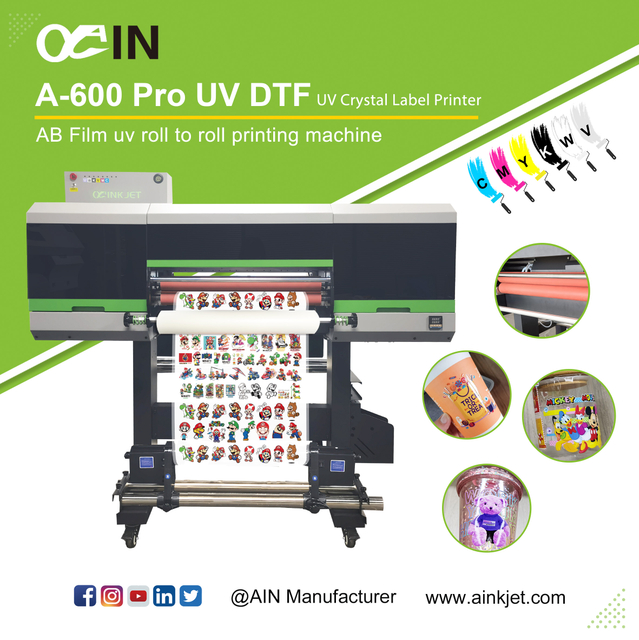 Impresora de etiquetas de cristal UV A-600 Pro UV DTF, m&aacute;quina de impresi&oacute;n de rollo a rollo de pel&iacute;cula AB