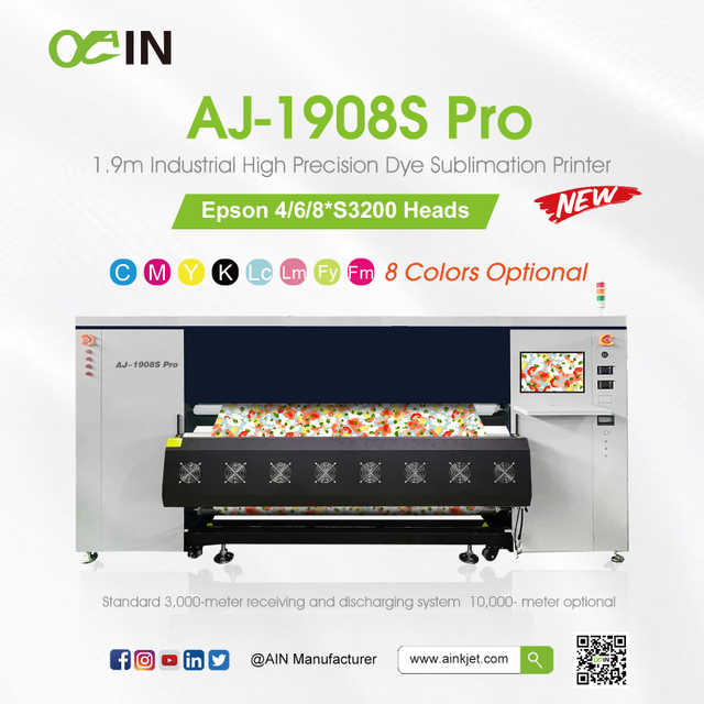  AJ-1908S Pro 1,9 m przemysłowa drukarka sublimacyjna o wysokiej precyzji 