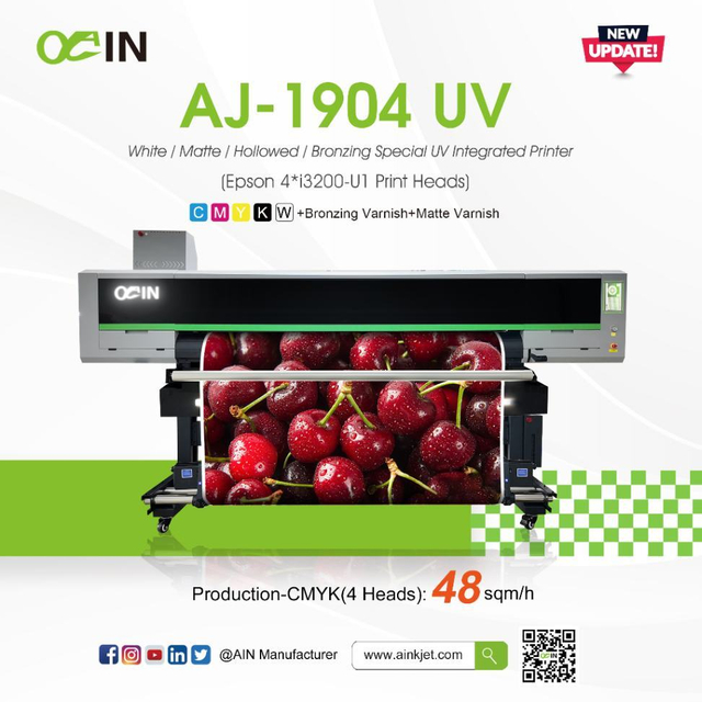 AJ-1904E UV 1,9 m Druk wielowarstwowy Drukarka UV z rolki na rolkę