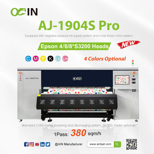  AJ-1904S Pro 1.9m เครื่องพิมพ์สีระเหิดความแม่นยำสูงอุตสาหกรรม 
