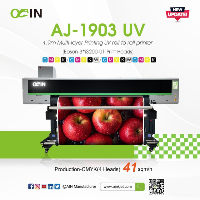 AJ-1903E UV 1.9m เครื่องพิมพ์ยูวีแบบม้วนต่อม้วนแบบหลายชั้น
