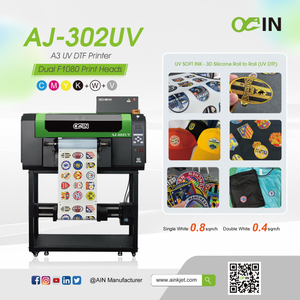  AINKJET AJ-302UV A3 UV DTF TPU 프린터 크리스탈 라벨 및 3D 실리콘 열전사 솔루션