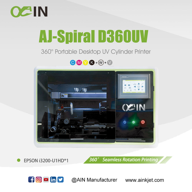 Stampante a cilindro UV desktop portatile AINKJET AJ-Spiral D360UV a 360&deg;